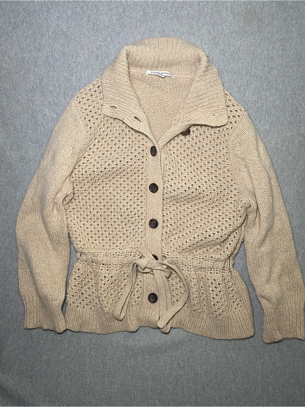 Banana Republic Y2K Cottagecore Cardigan Sweater Drawstring Waist Petite Large